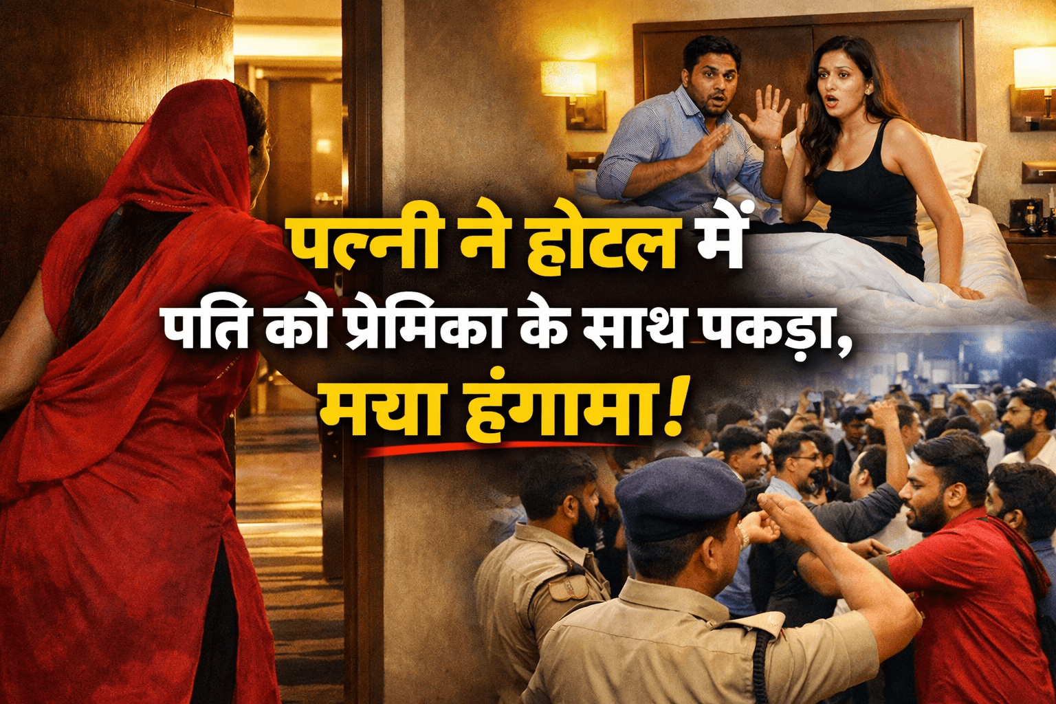 wife caught husband with girlfriend in Hotel